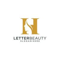 Beautyful woman face with letter h logo design inspiration vector