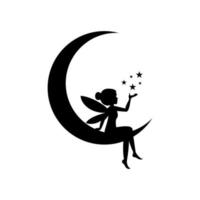 silhouettes of a fairy in moon vector