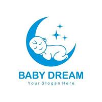 baby sleeping in the moon logo vector