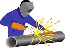 construction worker welding, welder work in factory, welder in workshop, manufacture industry, vector graphic illustration, flat icon for website