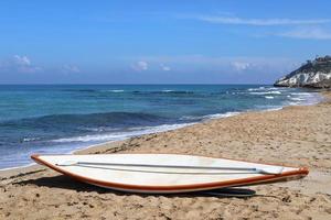 Lifeguard boat on the city beach. photo