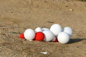 Balloons in a city park on the seashore. photo