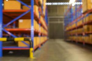 Blurred background of Inventory full of shelves in modern warehouse storage of retail shop. photo