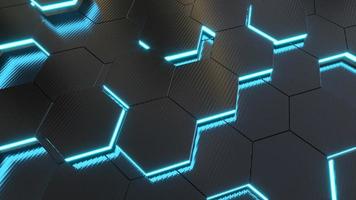 3D render Dark grey hexagon abstract technology background with blue colore bright lighting under hexagon photo