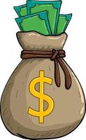 money bag hand drawn dollar sack, money bag sketch. isolated color illustration vector