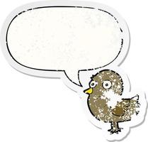 cartoon bird and speech bubble distressed sticker vector