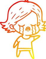 warm gradient line drawing cartoon girl crying vector