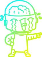 cold gradient line drawing cartoon crying robot pointing vector