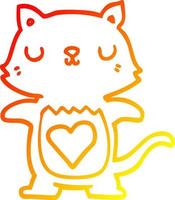 warm gradient line drawing cute cartoon cat vector