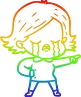 rainbow gradient line drawing cartoon girl crying vector