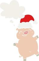 cartoon happy christmas pig and thought bubble in retro style vector