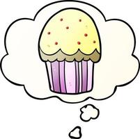 cartoon cupcake and thought bubble in smooth gradient style vector
