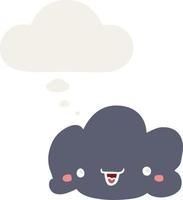 cute cartoon cloud and thought bubble in retro style vector