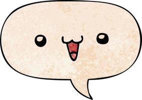 cute happy face cartoon and speech bubble in retro texture style vector