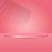 blank shiny podium with leaves shadow on pink wall studio room background scene vector