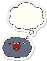 cartoon happy cloud and thought bubble as a printed sticker vector