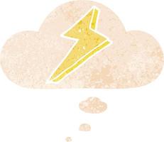 cartoon lightning and thought bubble in retro textured style vector