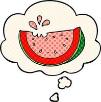 cartoon watermelon and thought bubble in comic book style vector