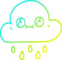 nube de lluvia de dibujos animados de dibujo de línea de gradiente frío vector