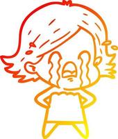 warm gradient line drawing cartoon woman crying vector