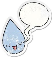 cartoon raindrop and speech bubble distressed sticker vector