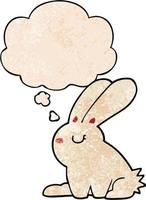 cartoon rabbit and thought bubble in grunge texture pattern style vector