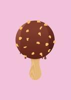 Round Chocolate Ice Cream With Nuts Vector Illustration Isolated on Pink Background