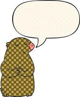 cute cartoon bear and speech bubble in comic book style vector