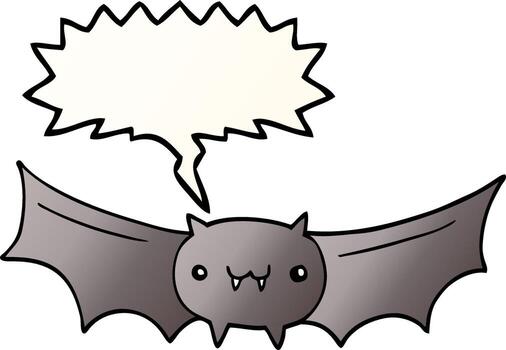 cartoon vampire bat and speech bubble in smooth gradient style vector