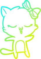 cold gradient line drawing cartoon cat with bow on head vector