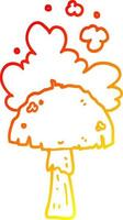 warm gradient line drawing cartoon mushroom with spore cloud vector