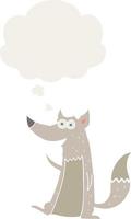 cartoon wolf and thought bubble in retro style vector