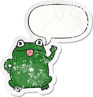 cartoon frog and speech bubble distressed sticker vector