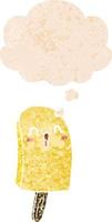 cartoon frozen ice lolly and thought bubble in retro textured style vector