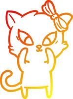 warm gradient line drawing cartoon cat vector