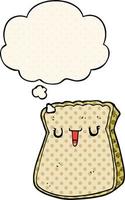 cartoon slice of bread and thought bubble in comic book style vector