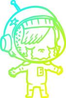 cold gradient line drawing cartoon crying astronaut girl vector