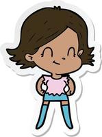 sticker of a cartoon friendly girl vector