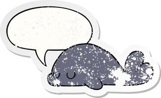 cute cartoon seal and speech bubble distressed sticker vector