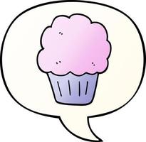 cartoon cupcake and speech bubble in smooth gradient style vector