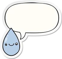 cartoon cute raindrop and speech bubble sticker vector