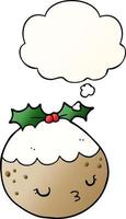 cute cartoon christmas pudding and thought bubble in smooth gradient style vector