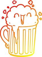 warm gradient line drawing happy cartoon mug of beer vector