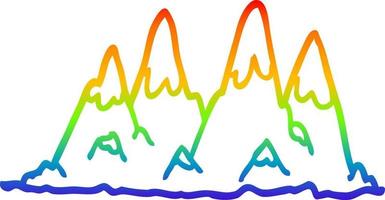 rainbow gradient line drawing cartoon mountain range vector