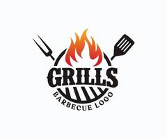 Hot Grill Logo Design Vector Template. BBQ Grill Logo Design Template.