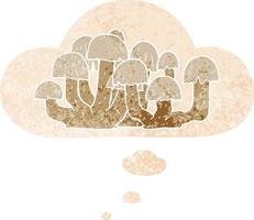 cartoon mushroom and thought bubble in retro textured style vector