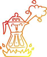 warm gradient line drawing cartoon coffee pot vector