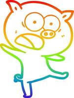 rainbow gradient line drawing cartoon pig shouting vector