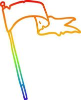 dibujo de línea de gradiente de arco iris dibujos animados ondeando bandera blanca bandera vector