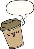 cartoon take out coffee and speech bubble vector